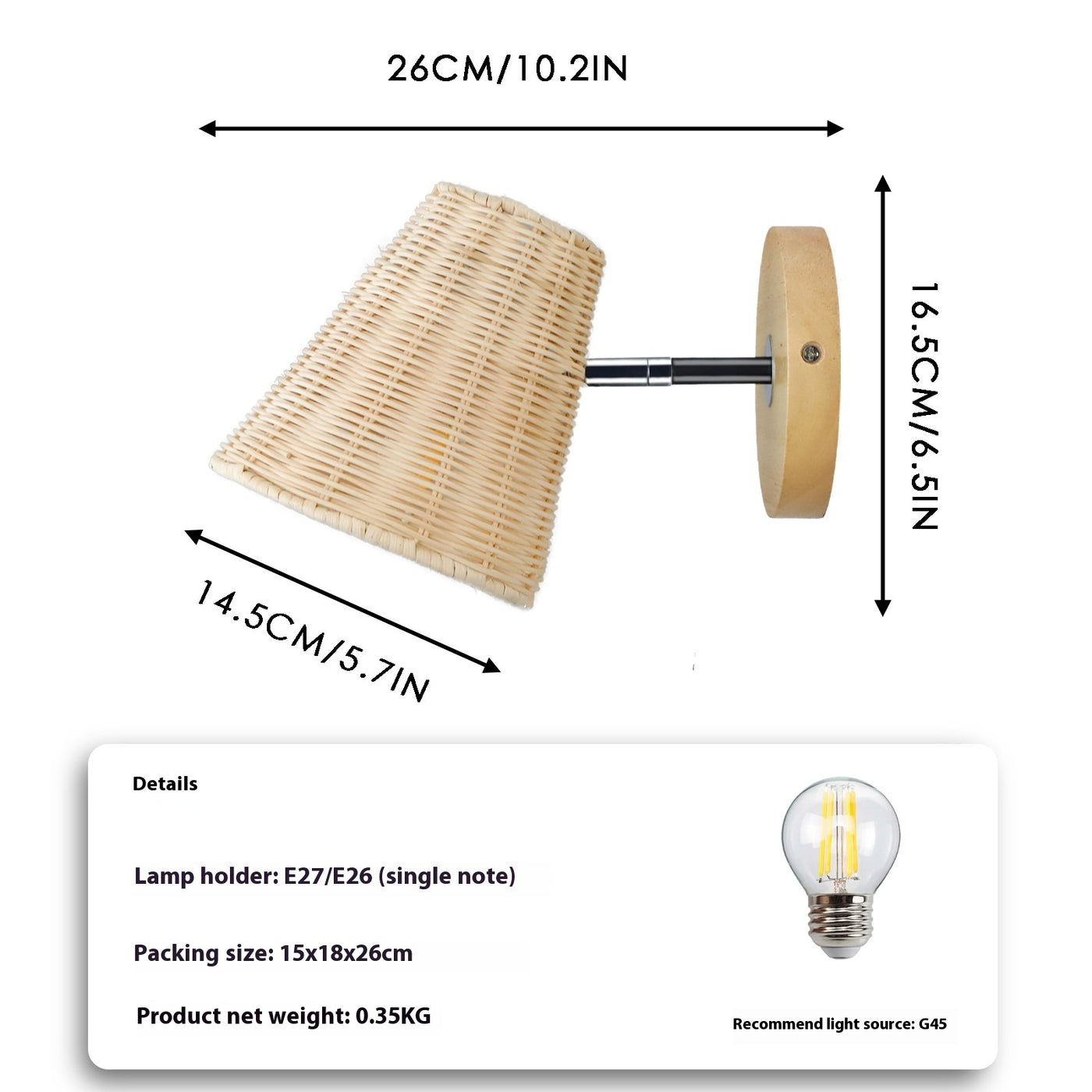 Rattan Wall Lamp Bedside Wall Lamp Mirror Front Lamp Rattan Wall Lamp